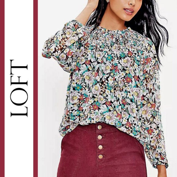 Loft | Fall Floral Smocked Yoke Blouse Top - Picture 1 of 11